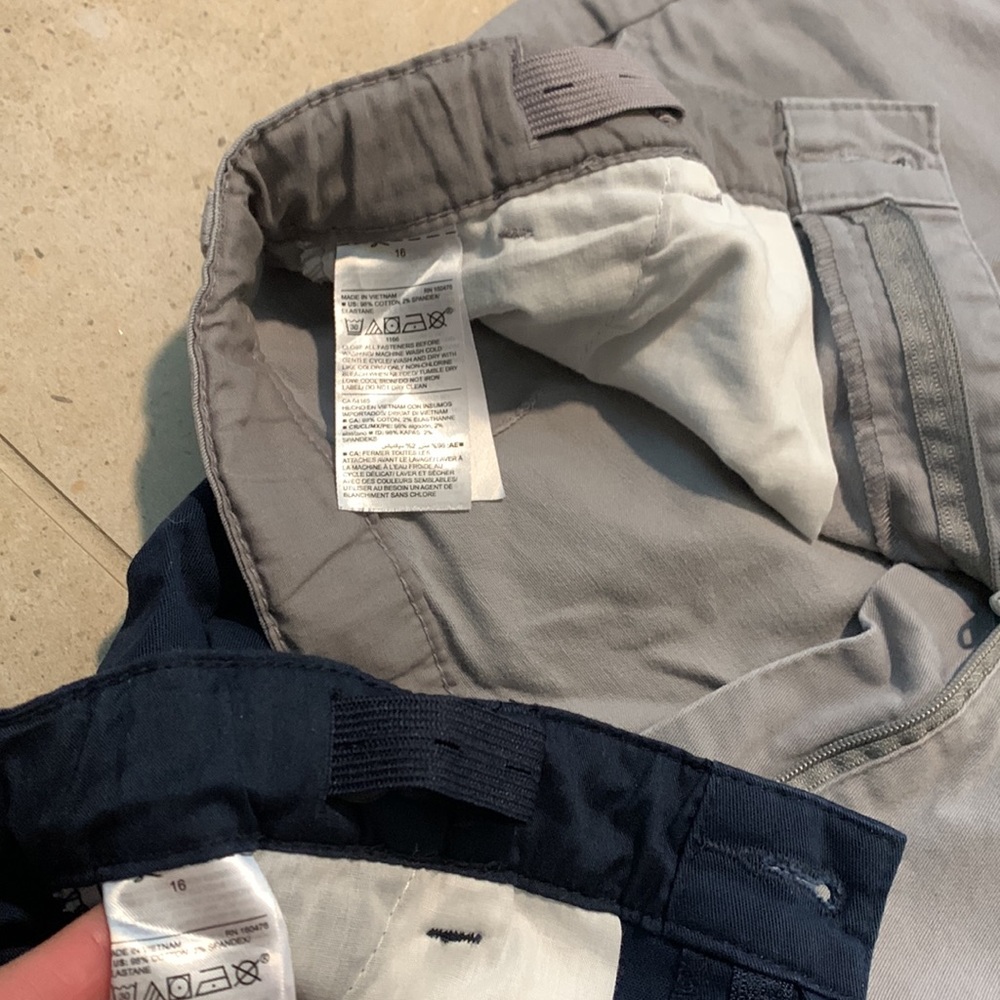 Two Pair Boys Chino Shorts in Gray and Navy, size 16 Boys, adjustable waist - Picture 3 of 4